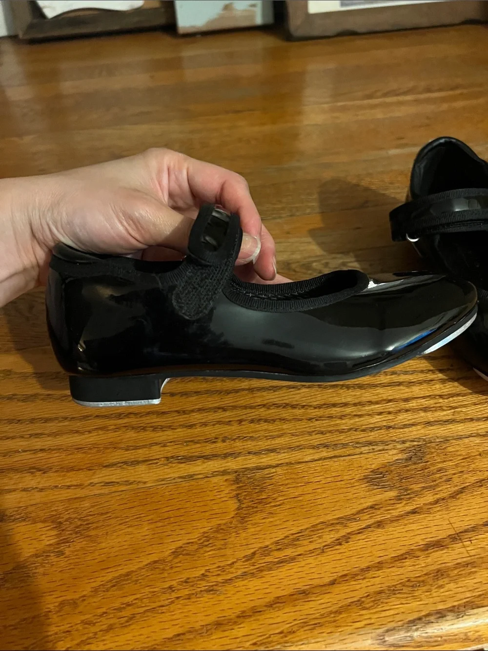 Girls Freestyle by Danskin Shiny Black Patent Mary Jane Tap Shoes Size 12